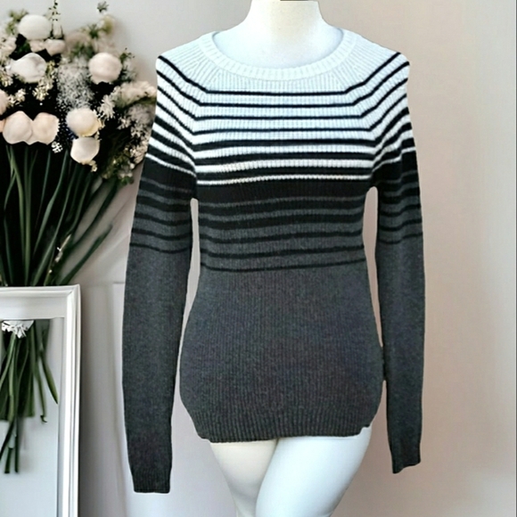Gap Scoop Neck Long Sleeve Striped Merino Wool Sweater Zippered Back Sz XS - Picture 1 of 5